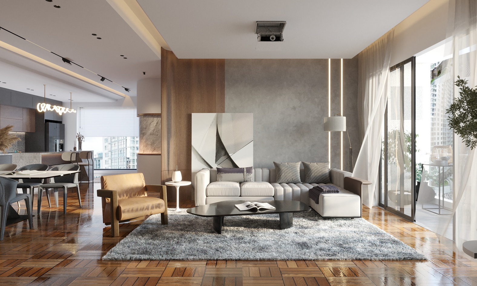 Cozy apartment interior, modern style, 3D visualisation