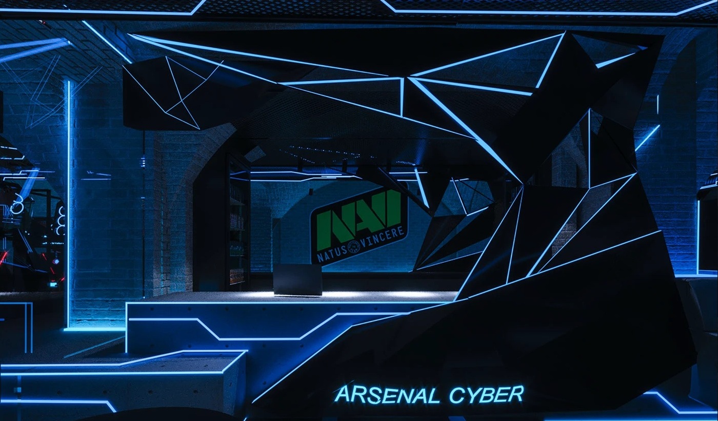 Arsenal cyber club interior, commercial space, modern 3D visualisation