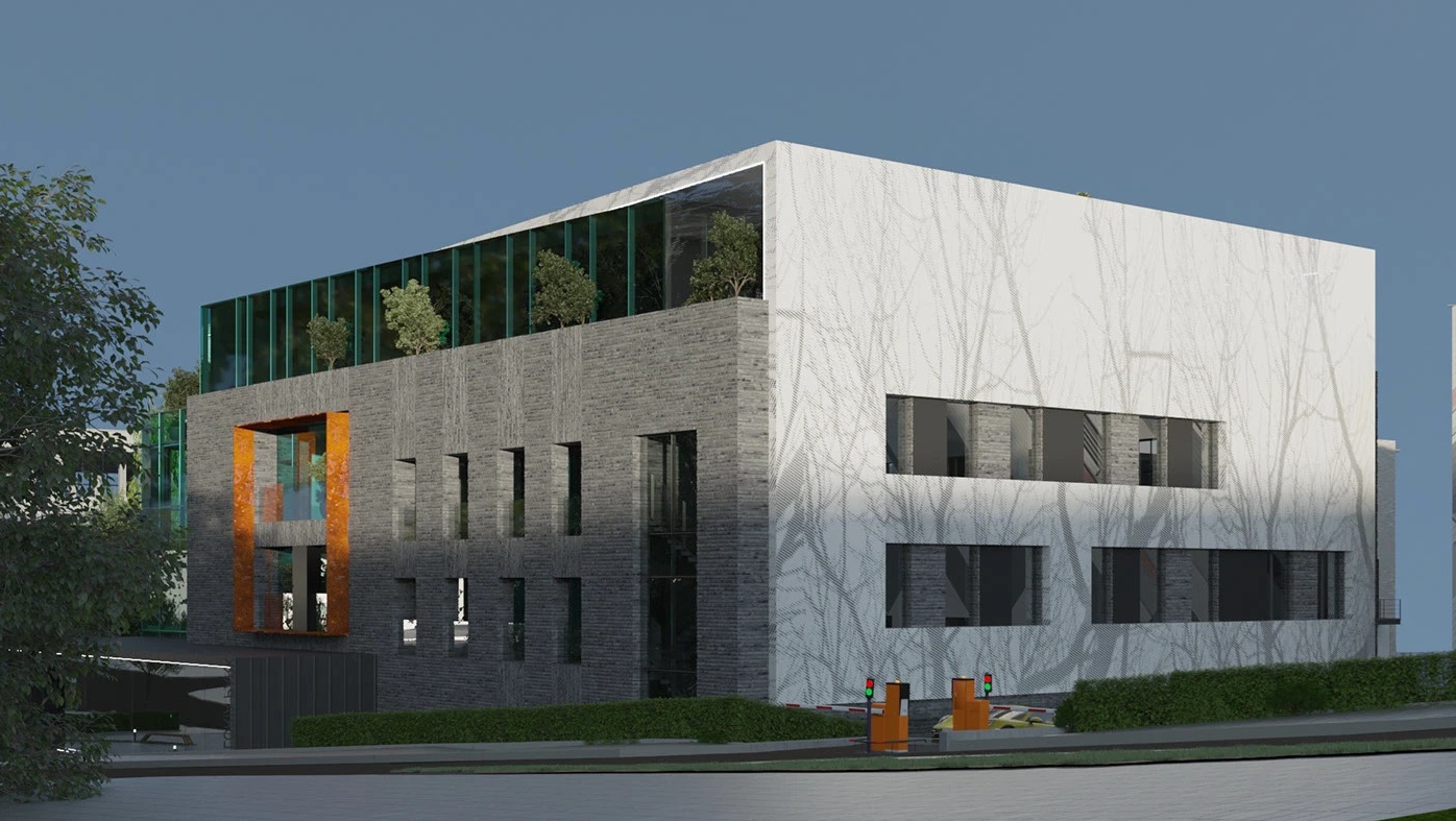 Business centre exterior in Kyiv, modern architecture, 3D visualisation
