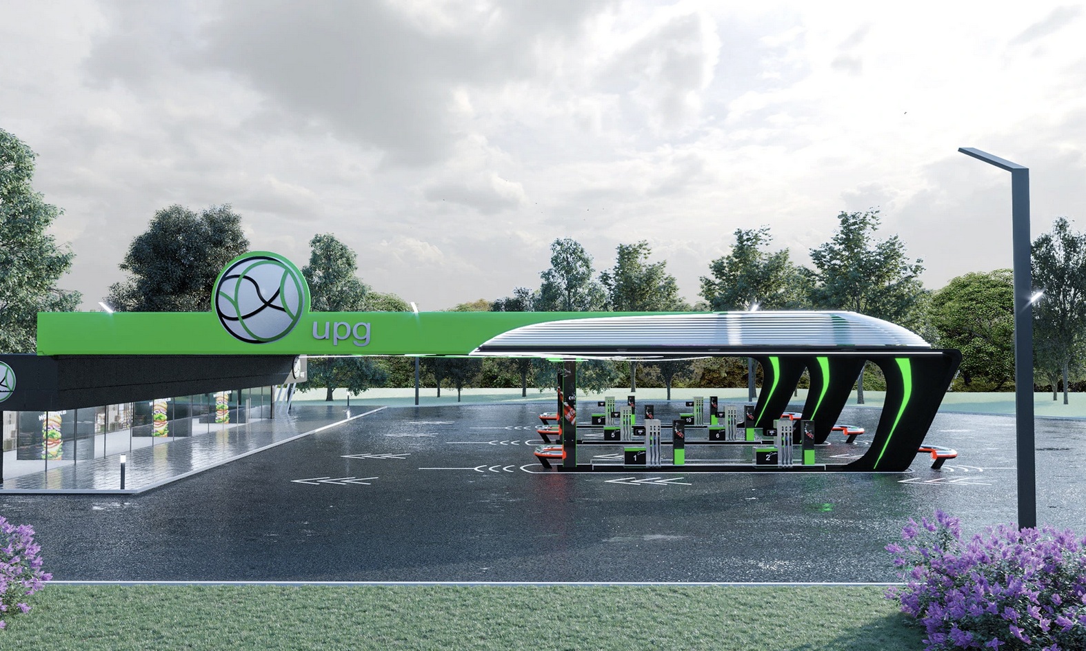Gas station design concept, modern exterior, architectural visualisation
